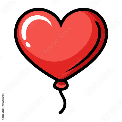 A red heart-shaped balloon on transparent background
