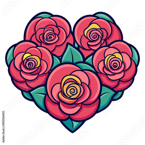A colorful heart-shaped bouquet of roses on transparent background