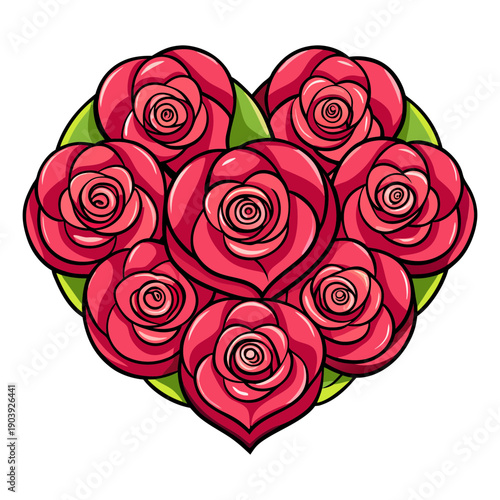 A heart-shaped bouquet of red roses on transparent background
