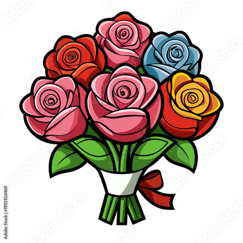 A colorful bouquet of roses on transparent background
