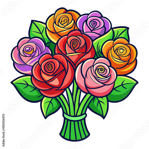 A colorful bouquet of roses on transparent background