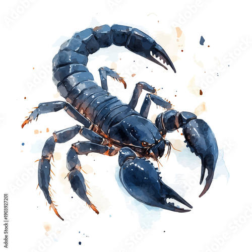 watercolor graphic of Pet Scorpion illustration, isolated on a white background.