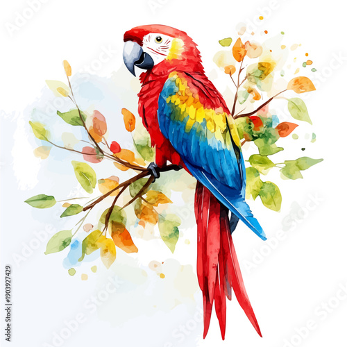 Parrot, beautiful watercolor illustration, isolated on a white background, soft and delicate colors.