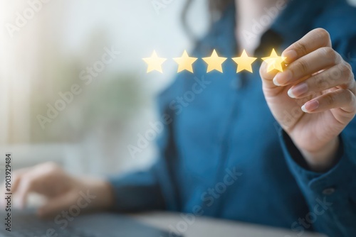Five Star Customer Review Concept with Hand Selecting Rating