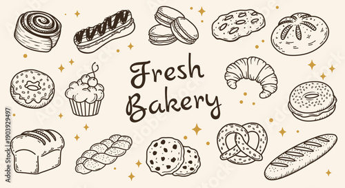 Fresh Bakery Doodles Vector Set – Hand Drawn Bread and Pastry SVG