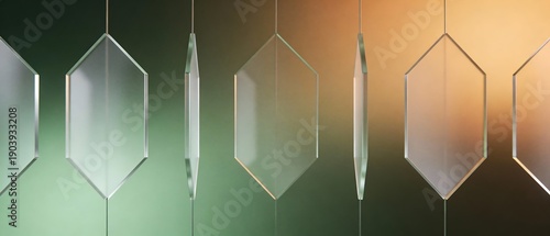 五角形ガラスプレートの縦並びのミニマルアート