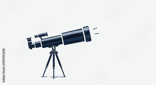 Vintage Telescope on Tripod Aiming Towards the Sky