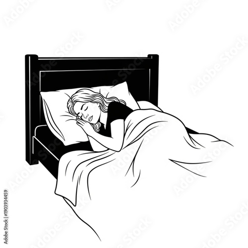 Woman Sleeping on a Bed isolated on transparent background.