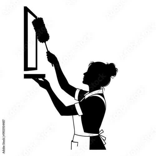 Woman painting a wall with roller isolated on transparent background.