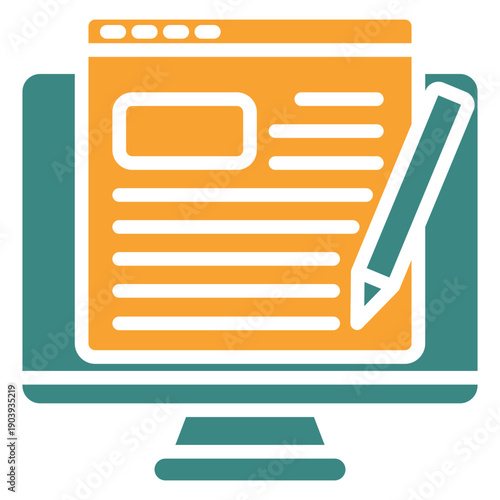 Content Writing Dual Tone Color Icon, Mini Illustration For Modern Concept, Ui, Ux Web And App Development. Related To Seo And Online Marketing.