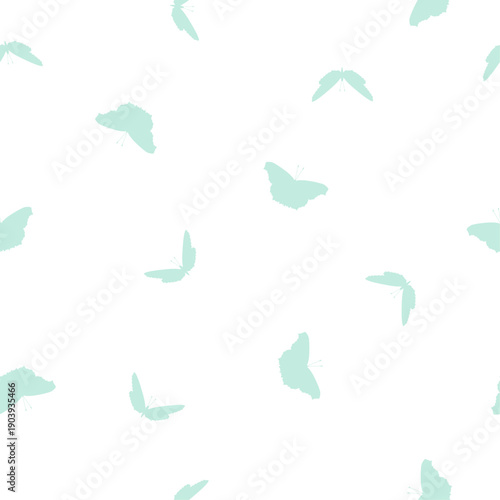 Seamless pattern butterflies light blue silhouettes isolated on white background. Butterfly abstract pattern in pastel colors, vector eps 10