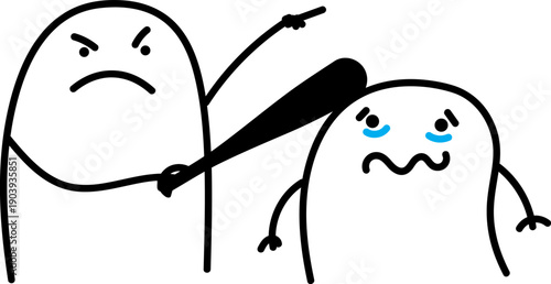 Funny minimalist doodle scene of a friend playfully hitting another