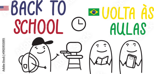 Funny minimalist doodle illustration about students back to school