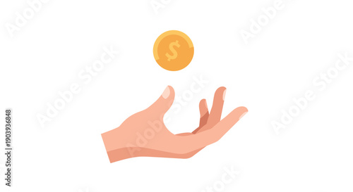 Close-up of a hand tossing a golden coin upwards against a white background, symbolizing finance, luck, or a game.