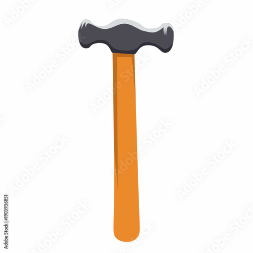 Steel hammer with textured rubber grip for maximum comfort during welding and metal fabrication. Features a flat head. Essential graphics for industrial maintenance and professional welding workshops.