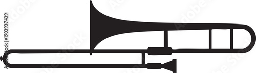 Tenor Trombone with Extended Slide Silhouettes Isolated on White Background