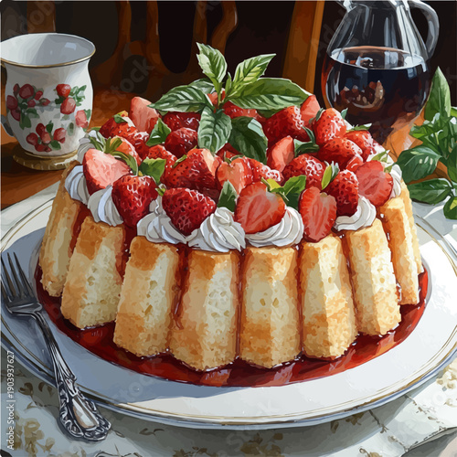 Angel Food Cake, watercolor painting capturing graceful lines and soft blended shades, isolated on a white background.