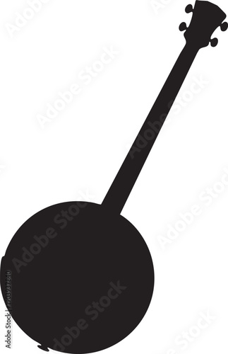 Circular Body Banjo Side View Silhouettes Isolated on White Background
