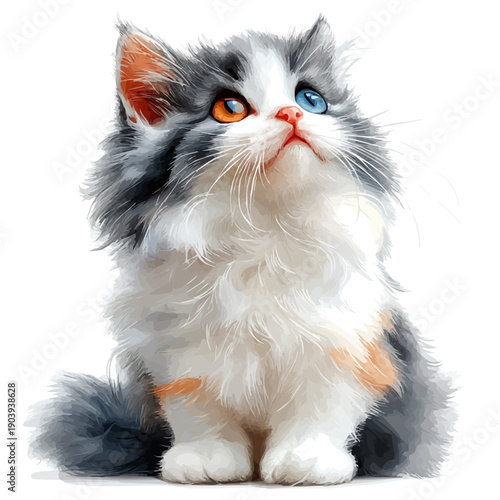 Andean Cat, watercolor painting capturing graceful lines and soft blended shades, isolated on a white background.