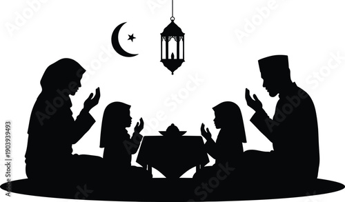 Ramadan mubarak family silhouette breaking fast together