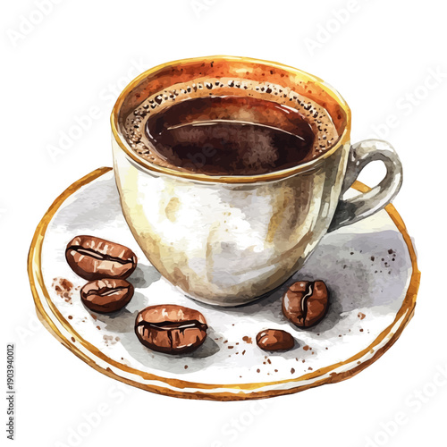 Turkish Coffee, watercolor painting with colorful accents, isolated on a white background.