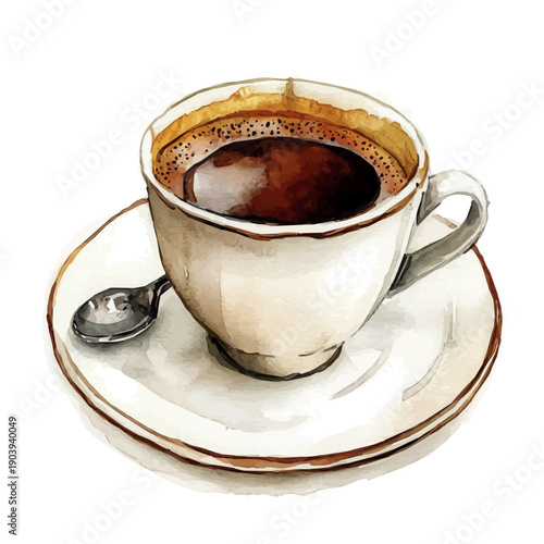 Turkish Coffee, watercolor clipart showing delicate textures and whimsical forms, isolated on a white background.
