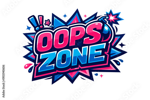 Oops zone graphic featuring explosive pop art design
