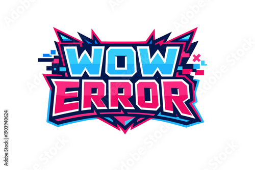 Colorful wow error text with retro game design elements
