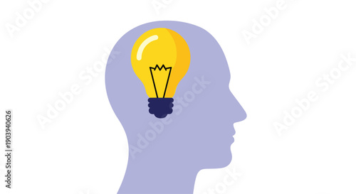 A silhouette of a human head contains a glowing light bulb, signifying brilliant ideas, innovation, and sudden inspiration.