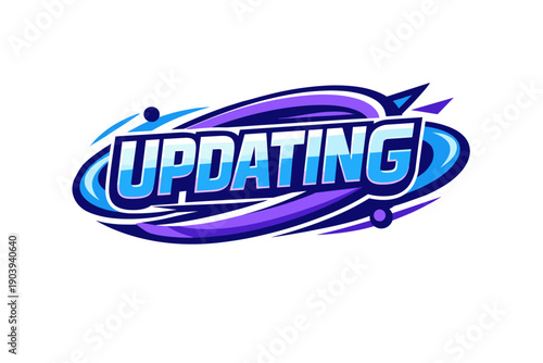 Modern purple and blue updating logo with vibrant swirl design