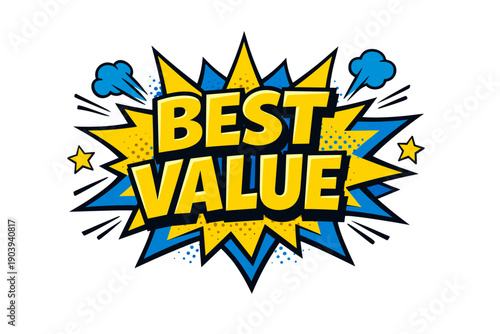 Comic style best value text with starburst and cloud elements