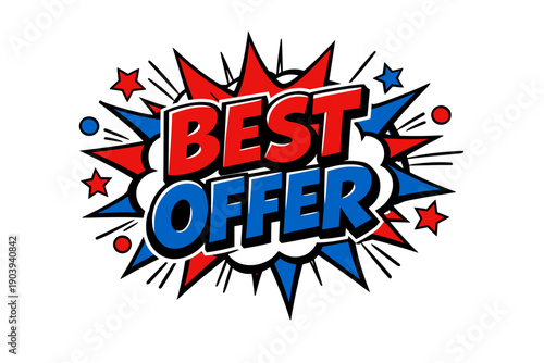 Colorful comic style best offer burst with red and blue stars