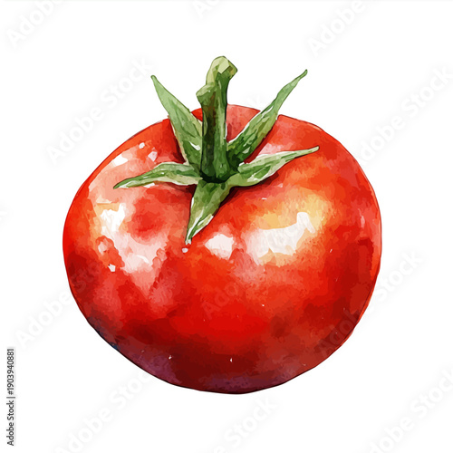 Tomato High Quality, watercolor illustration featuring soft shadows and luminous, isolated on a white background.