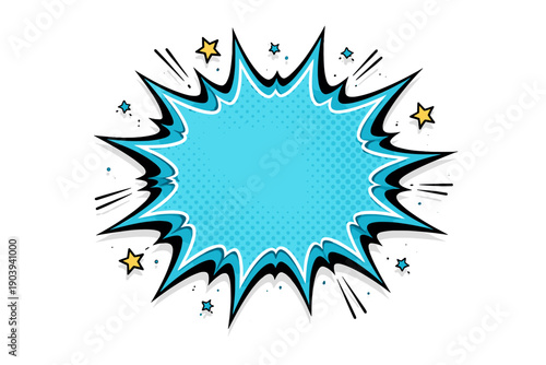 Blue comic book explosion with stars and pop art style burst