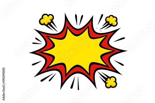 Colorful comic book explosion with red and yellow burst and cloud details