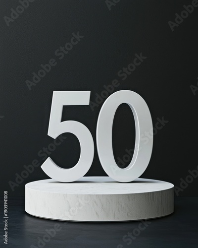 Elegant White Number 50 on Modern Display Podium
