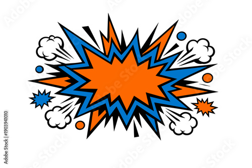 Vibrant comic style explosion with orange and blue burst on white background
