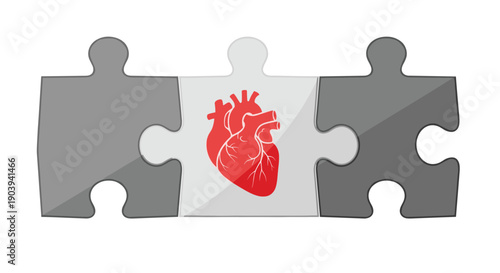 Three puzzle pieces assemble to form a human heart, symbolizing connection, unity, health, and emotional completeness.