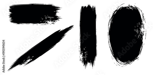 Hand drawn brush stroke set featuring various ink marks for creative design