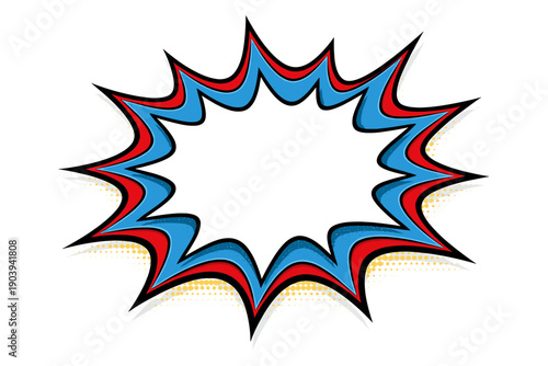 Colorful comic book explosion burst with blue and red jagged edges
