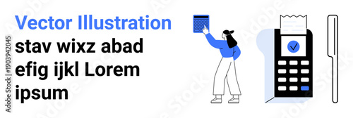 Digital payments, financial technology, online transactions, shopping, electronic receipts, seamless payments. Person scanning a QR code near a POS terminal. Digital payments and financial technology
