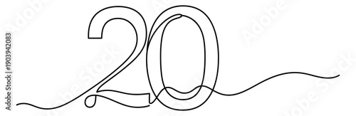 Continuous line art illustration of the number 20 twenty depicting a modern numeral design for birthday celebrations and anniversaries