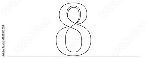 Continuous line art illustration of number 8 eight depicting the numeral eight for mathematical concepts