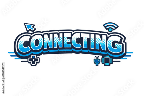 Connecting typography with technology icons and blue color scheme