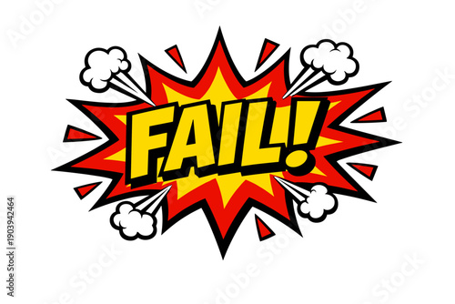 Vibrant comic style fail sign with explosive cloud design