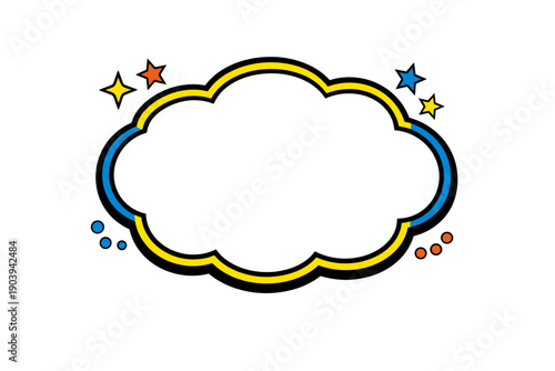 Colorful comic style cloud with stars and dots on white background