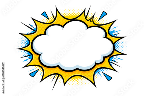 Colorful comic book speech bubble with dynamic pop art design