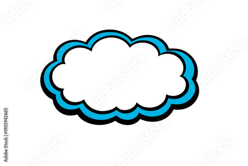 Blue-outlined cartoon cloud on white background