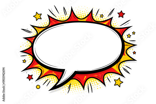 Comic style speech bubble with starburst and stars