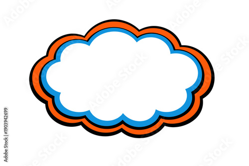 Colorful cloud-shaped speech bubble with orange and blue outline